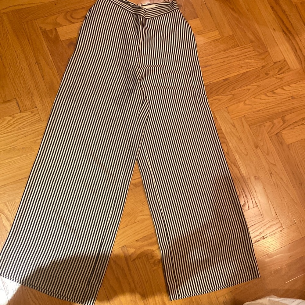 Striped black and white wide leg pants  high waisted zipper in the back